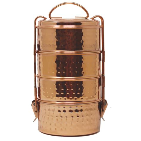 hammered metal tiffin lunch box|Hammered Copper Tiffin Tin Three Compartment.